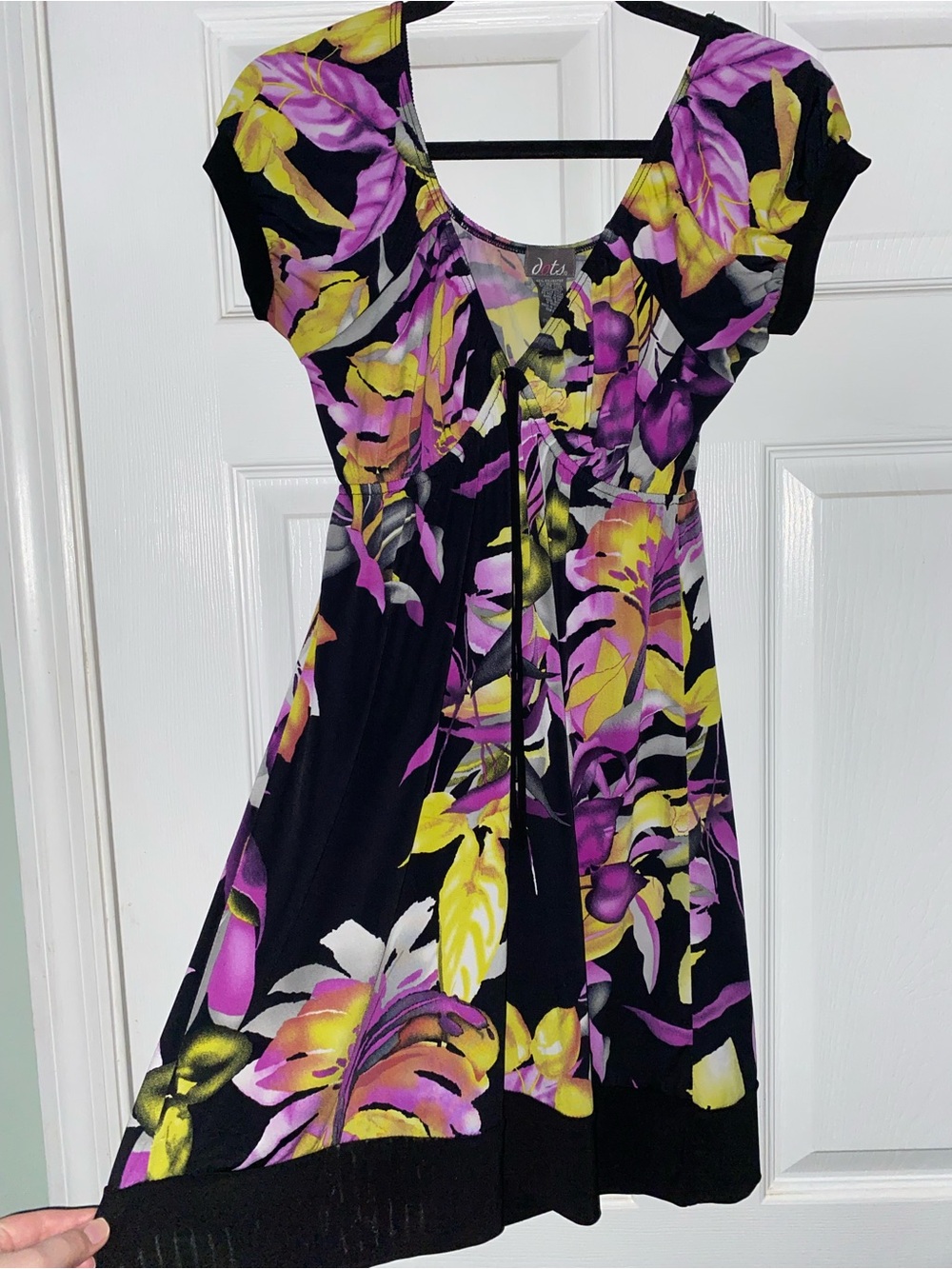 Black Dress with Purple & Yellow Floral Print size S